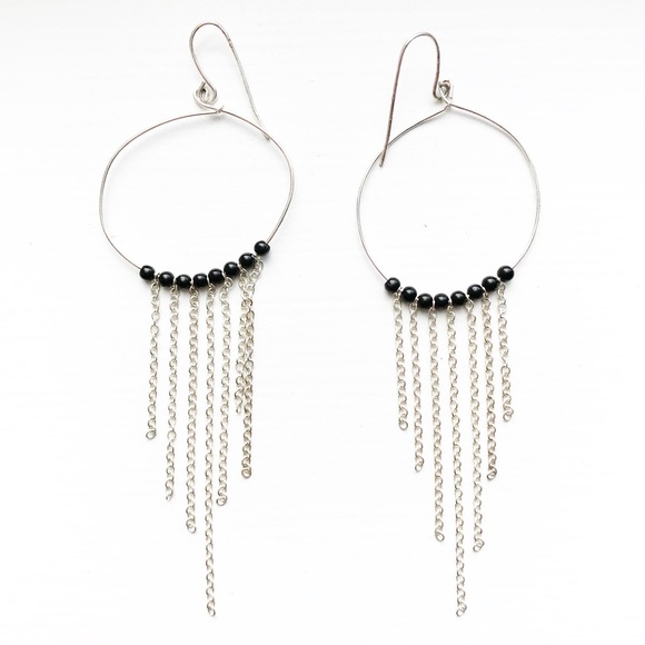 Vintage Jewelry - Silver chain & black bead dreamcatcher earrings